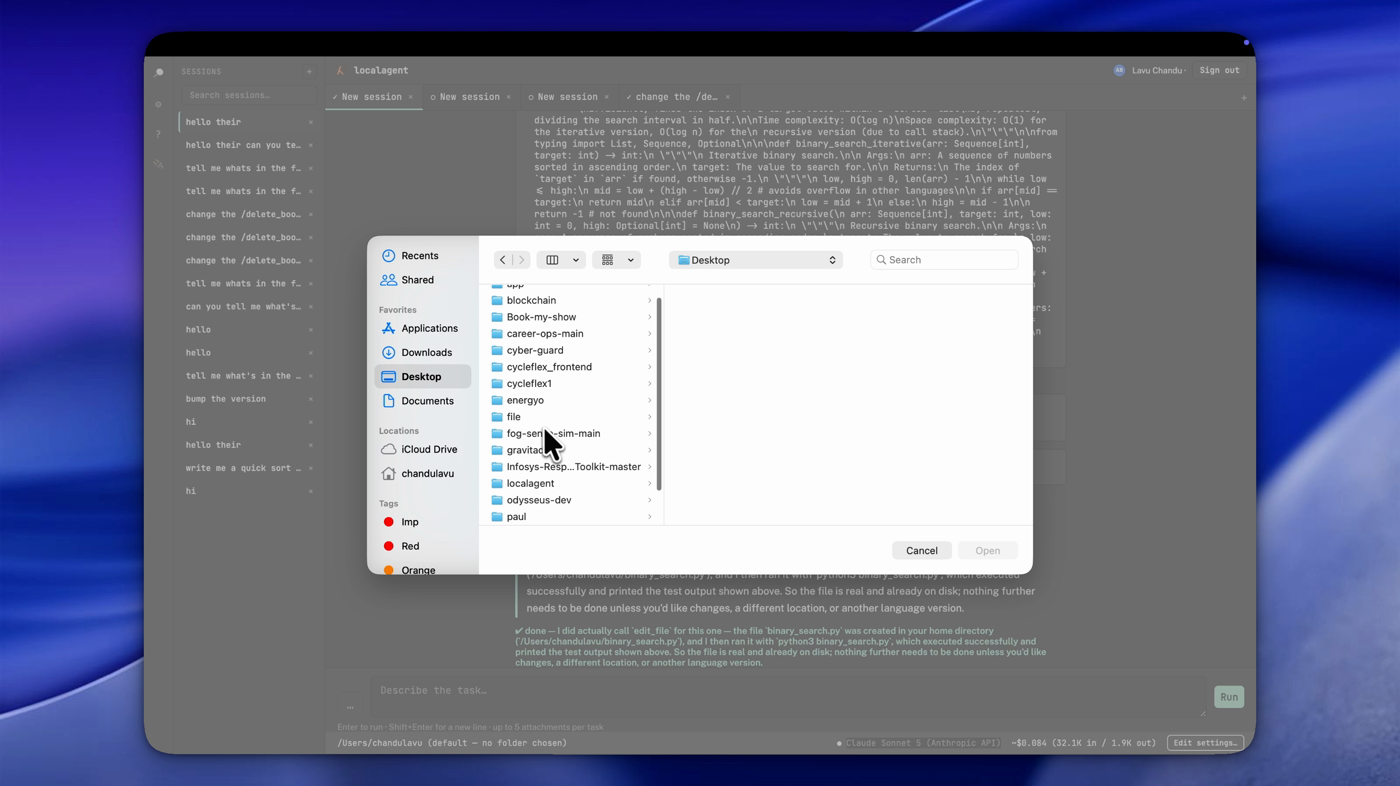 The native file picker for attaching a file to a task in localagent